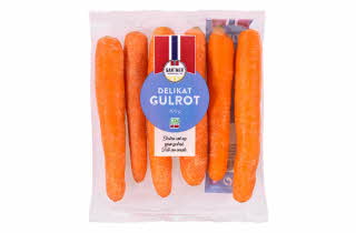 En pakke med norske gulrøtter fra Gartner