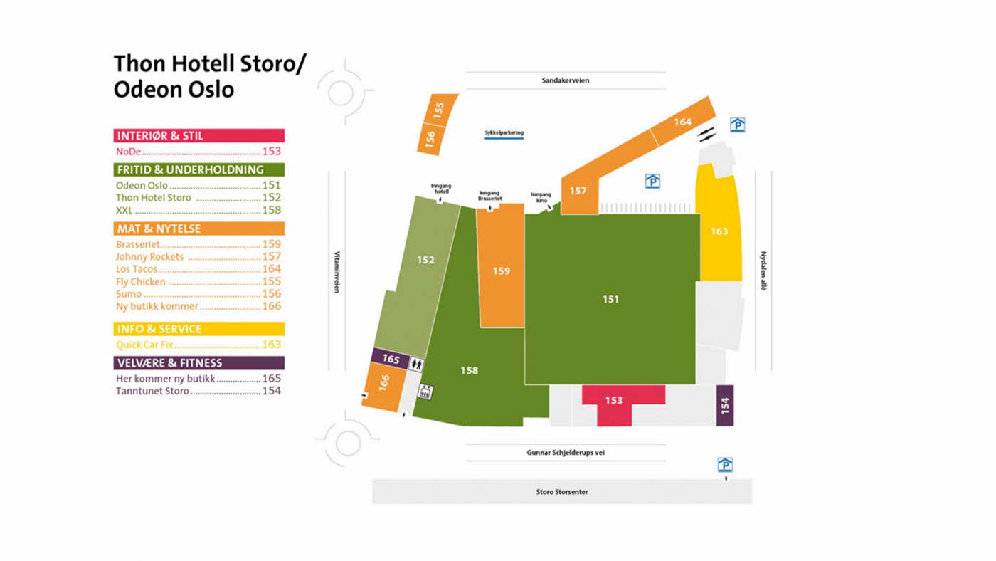 Senterkart for Thon hotel og Odeon på Storo Storsenter
