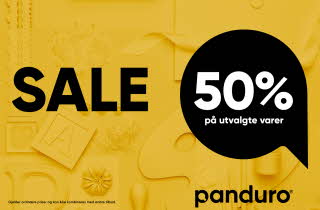 Panduro logo på gul bakgrunn med tekst "SALE 50% på utvalgte varer"