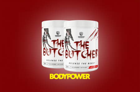 To hvite bokser med Preworkout The Butcher