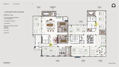 Plantegning av 4. etasje i Torggata 2-4