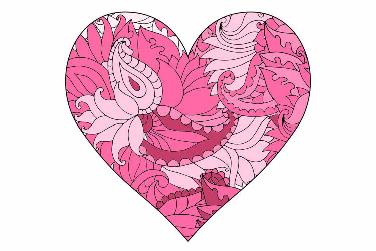 Mønstret hjerte fargelagt i rosa