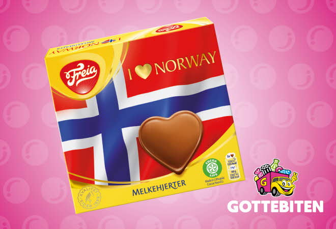 En pakke med I love Norway sjokolade fra Freia