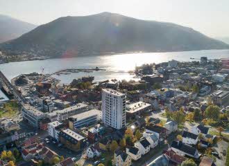 Bildet viser et oversiktsbilde av boligprosjektet Solseilet i Tromsø.