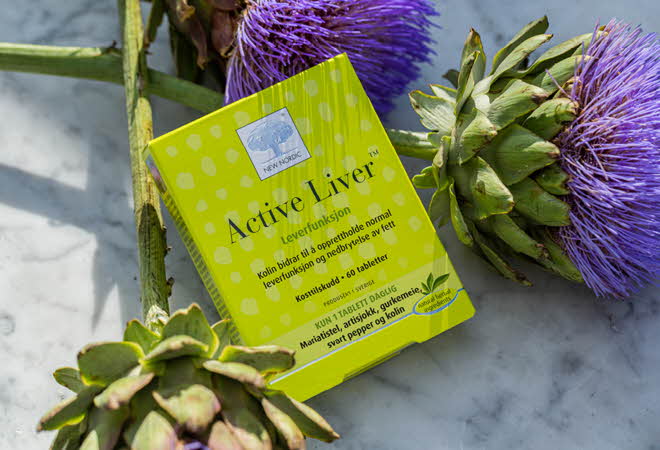 Pakke med Active Liver kosttilskudd i grønn emballasje.