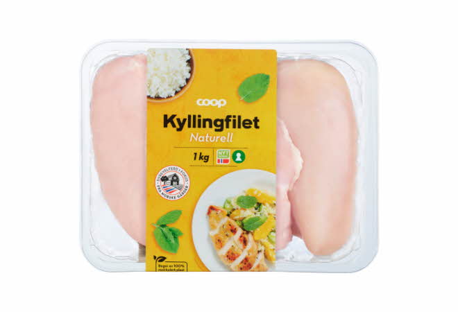 En pakke med kyllingfilet naturell 1 kg.