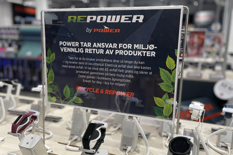 Plakat fra Power om miljøvennlig retur av produkter i butikken