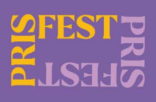 Teksten Prisfest på lilla bakgrunn