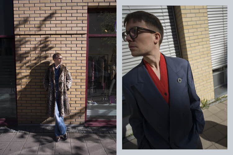 iSustein herremote, mann i leopardkååe, jeans og topp, mann med solbriller, blazer og rød skjorte.
