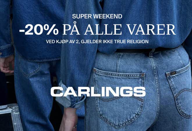 Super weekend -20% på alle varer ved kjøp av 2, gjelder ikke True Religion