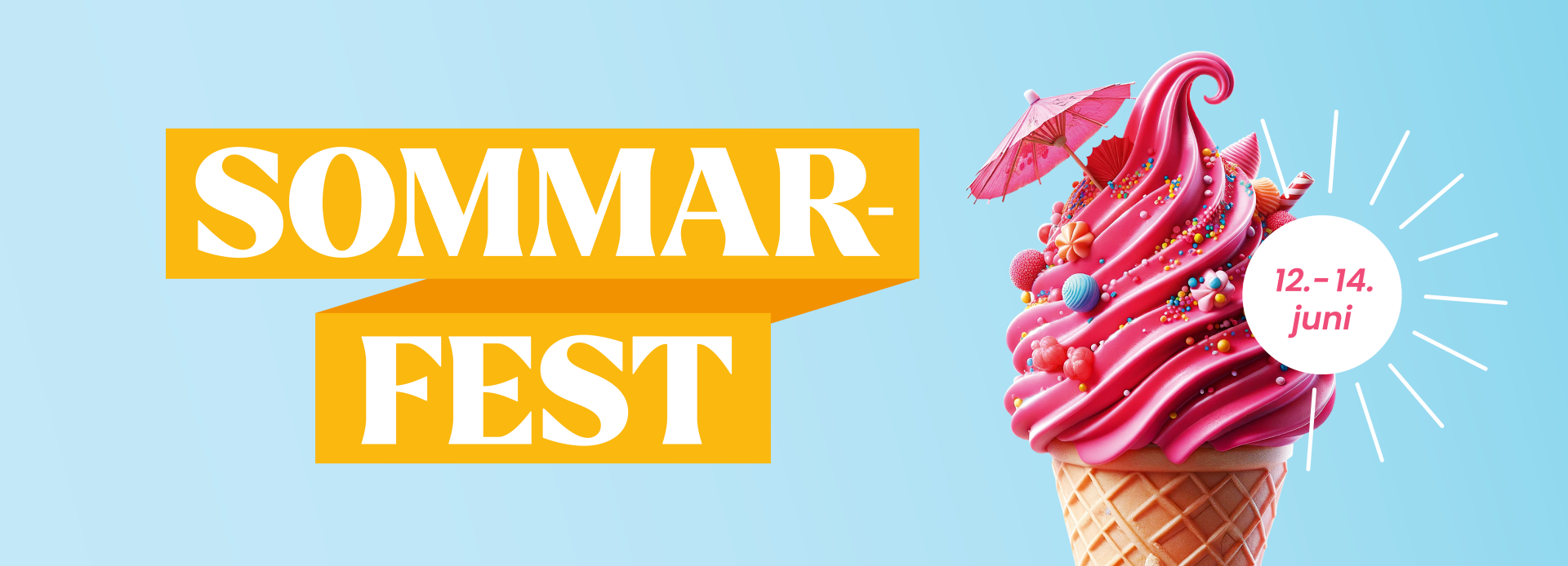 Grafisk bilde med iskrem i kjeks og teksten "Sommarfest"