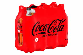 8-pakning med Coca-Cola uten sukker 1,5 liter.