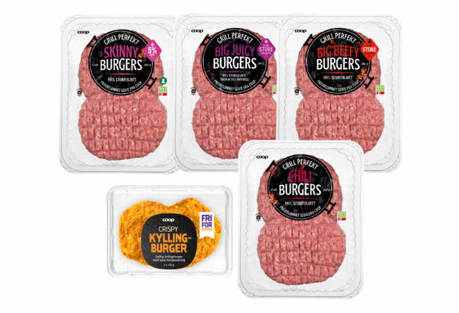 Fem forskjellige ferske burgere fra Coop Grill