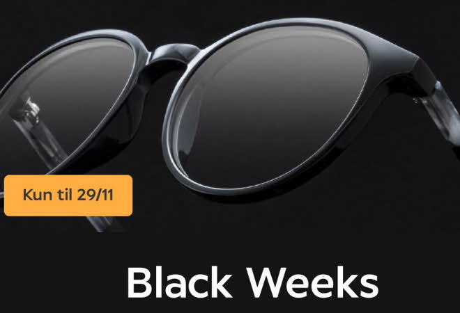 Sort bilde med sorte solbriller og hvit tekst