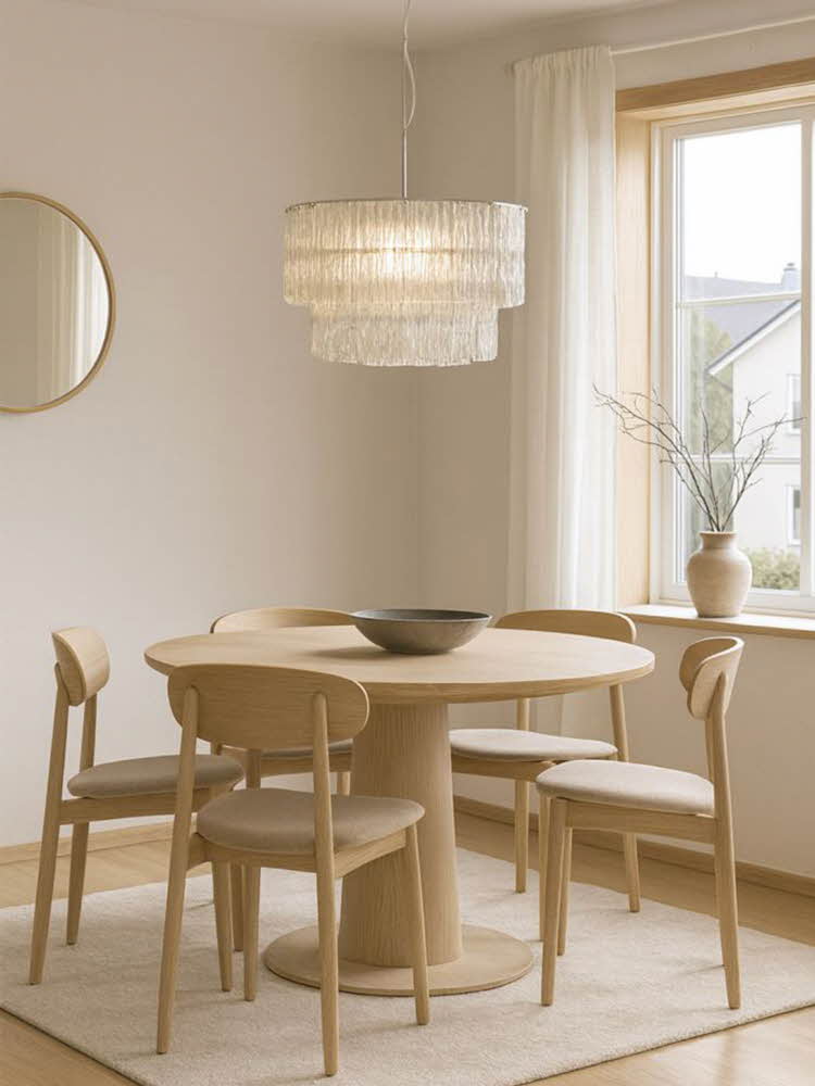 Spisebord med lampe ovenfor