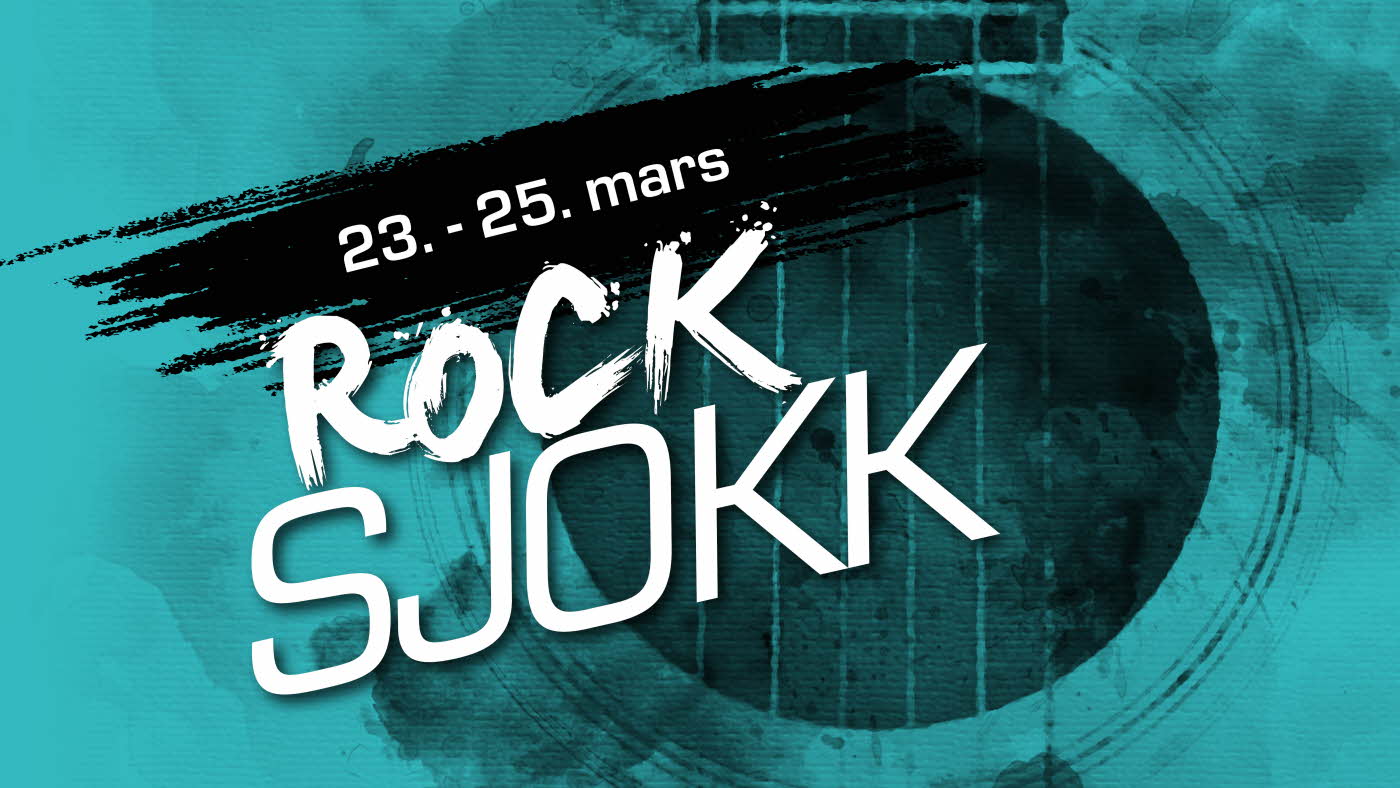 Grafisk bilde med gitarstrenger og teksten "Rocksjokk - 23.-25. mars"