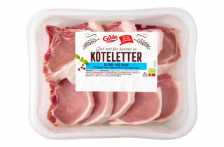 En pakke med svinekoteletter fra Gilde.