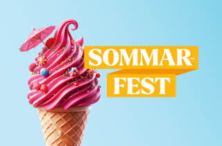 Grafisk bilde med iskrem i kjeks og teksten "Sommarfest"
