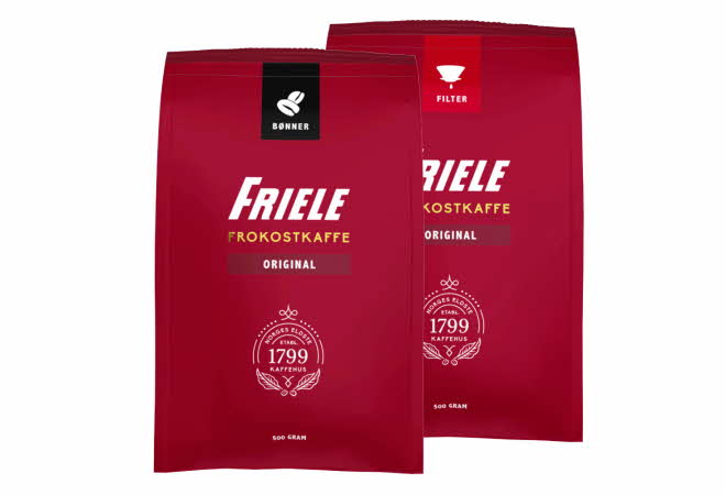 Friele filtermalt og Friele hele bønner frokostkaffe poser