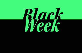 Grafisk bilde med svart og grønn bakgrunn med teksten "Black Week"