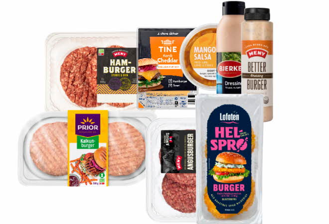 bilde av burger og tilbehör