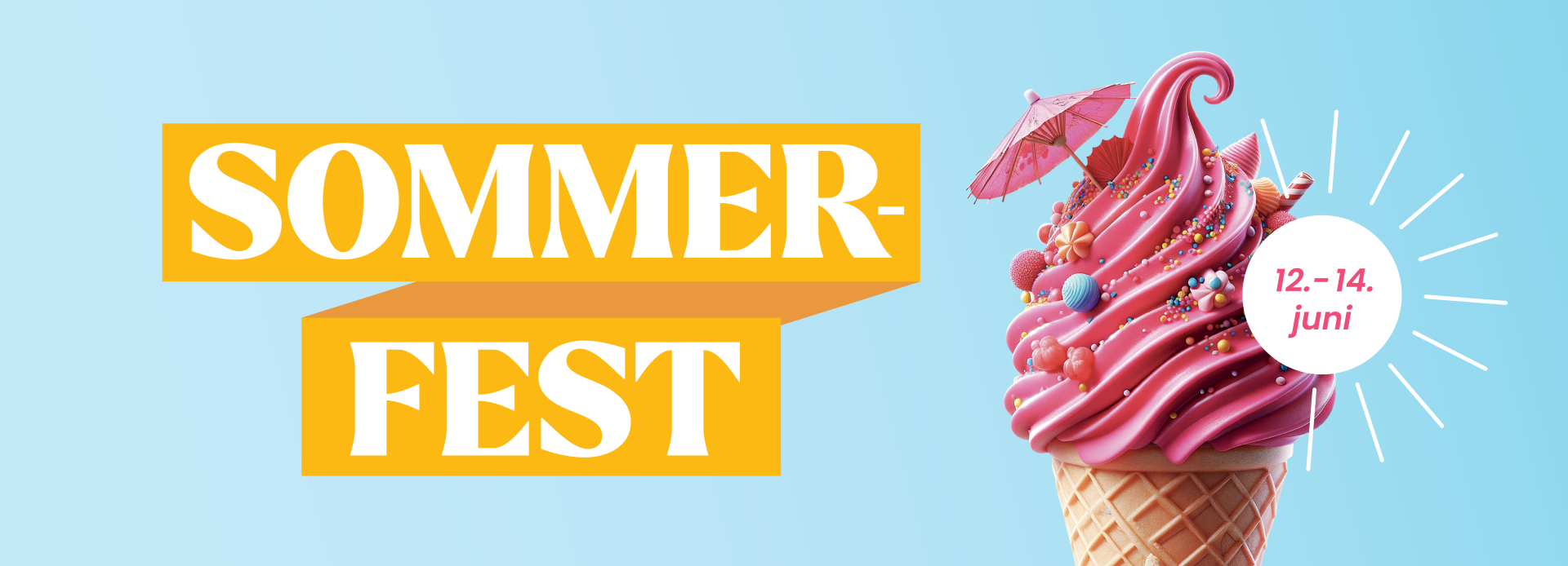 Grafisk bilde med iskrem i kjeks og teksten "Sommerfest"