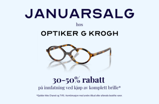 Januarsalg hos Optiker G Krogh 30-50% rabatt på innfatning ved komplett brille, unntak gjelder