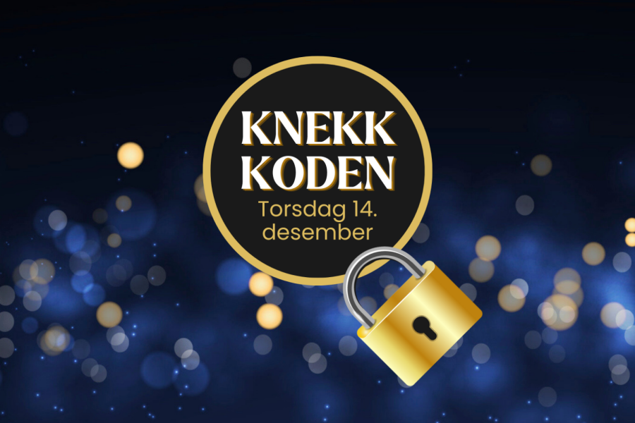 En mørk blå stjernehimmel med teksten knekk koden torsdag 14. desember