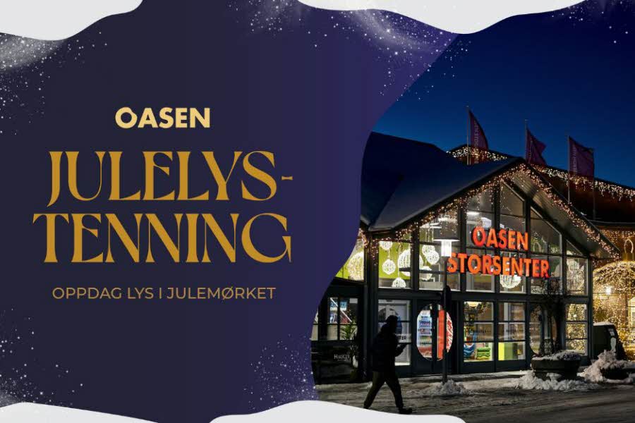Bilde av Oasen inngang med tekst "Julelystenning"