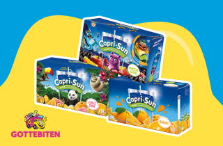 Tre esker med Capri-Sun i forskjellige smaker.