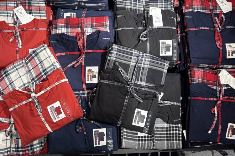 pysjer med ensfarget overdel og rutete flanellbukse