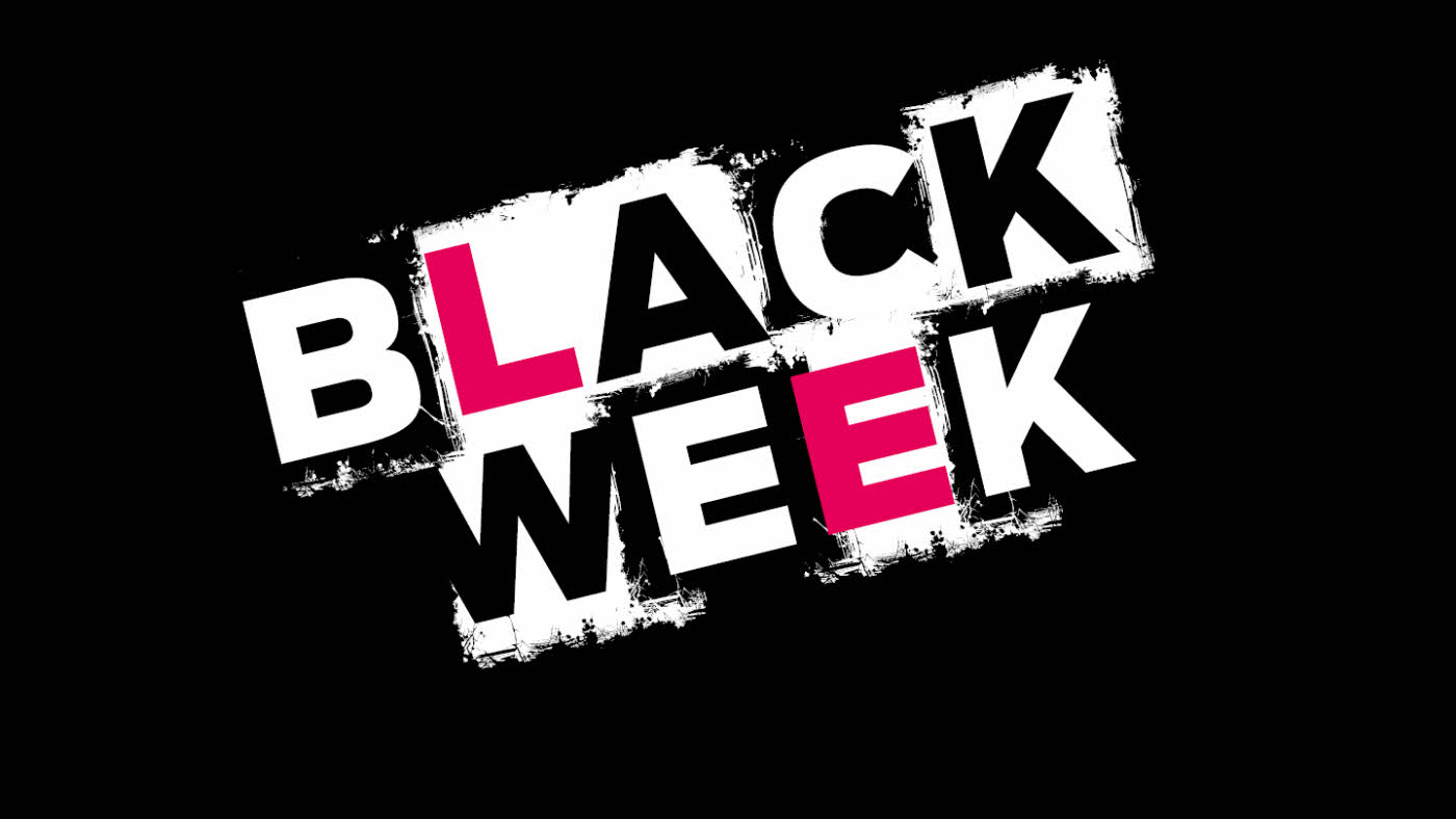 Svart bilde med tekst black week