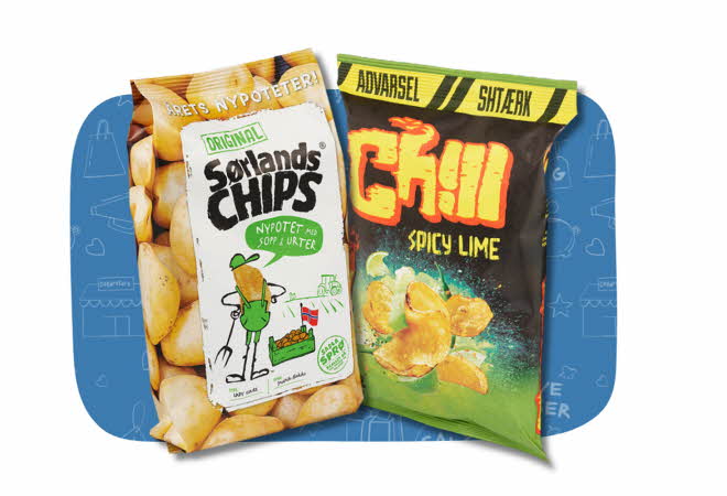 bilde av 2 chips poser