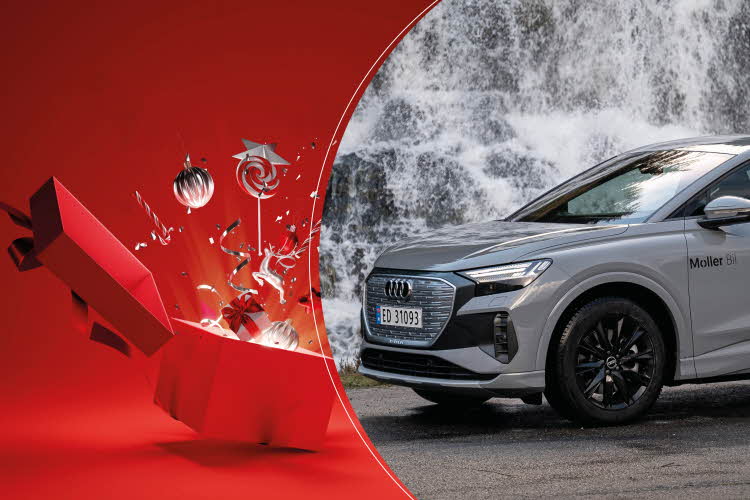 Audi elbil og illustrasjon av julepakke