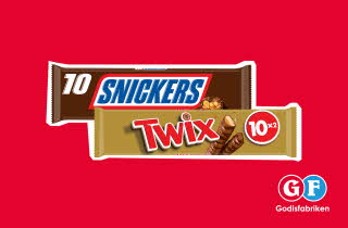 2 sjokolade bars med twix og snickers
