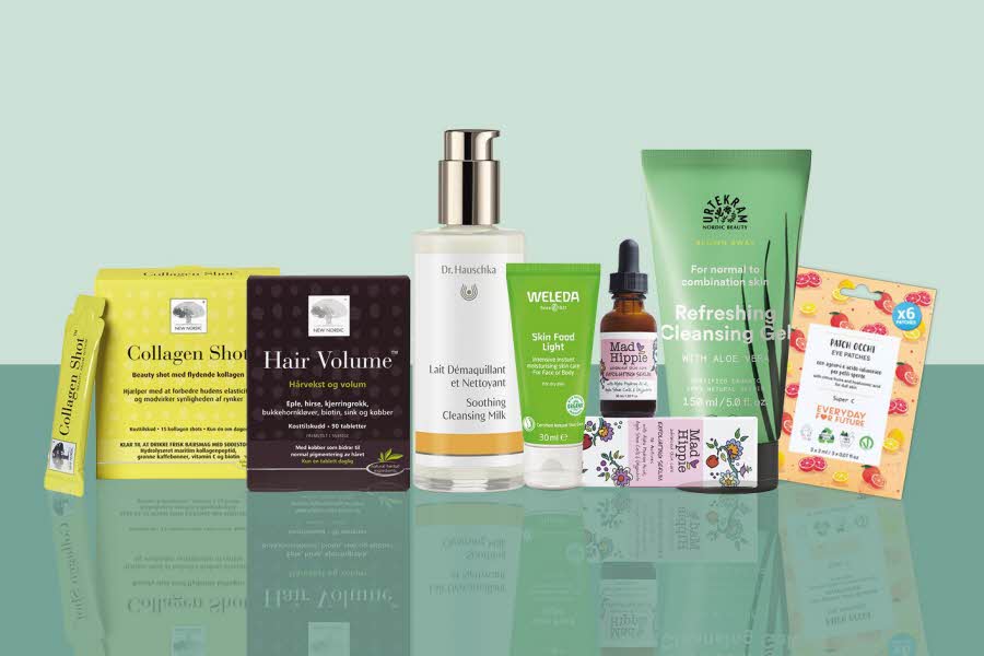 Diverse velvære produkter og kosttilskudd for hår, kropp og ansiktmasker