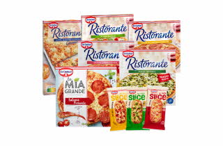 9 varianter av Dr. Oetker pizza.