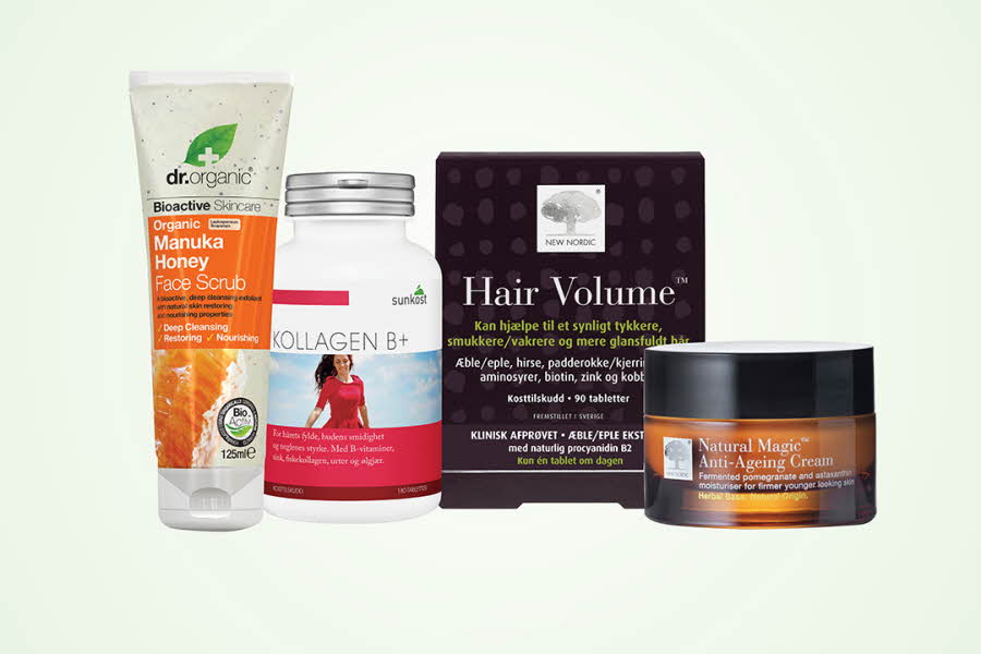 Et utvalg av hårprodukter og hudpleieprodukter