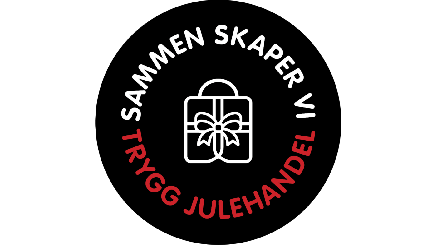 Svart runding med teksten "sammen skaper vi trygg julehandel"