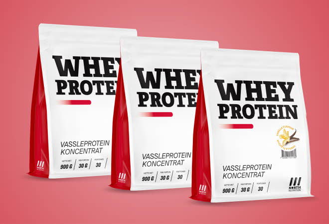 Tre poser med Whey Protein fra North Nutrition