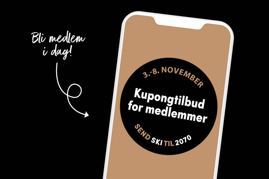 Aktivitetsbilde med en mobil og teksten "Kupongtilbud for medlemmer 3.-8. november"