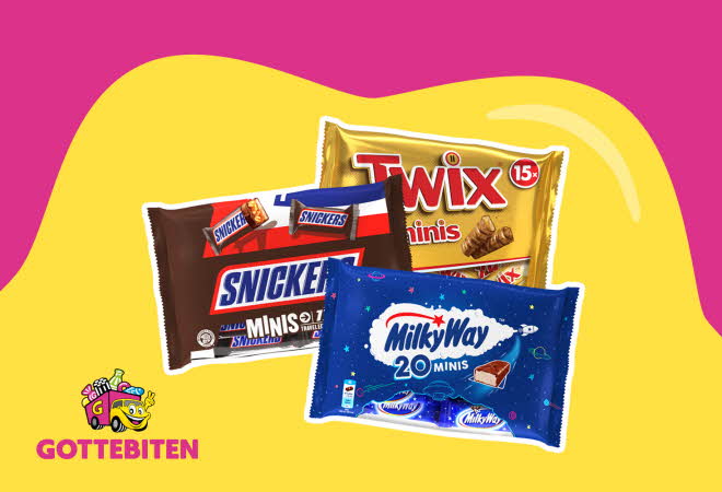 bilde av twix, MilkyWay og Snickers poser
