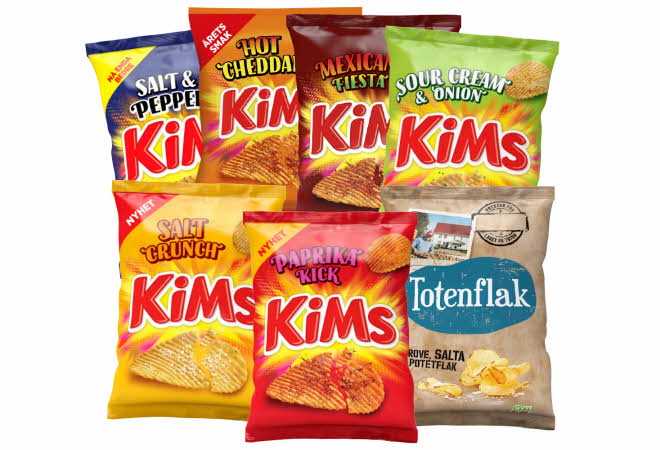 7 varianter av Kims chips.