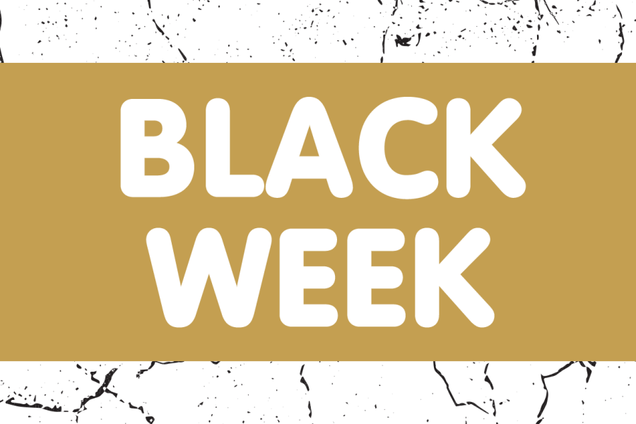 teksten black week på gull og hvit bakgrunn