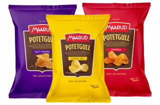 3 varianter av Maarud potetgull.