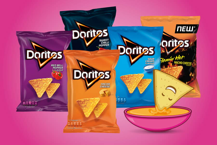 Et stort utvalg av Doritos i ulike smaker
