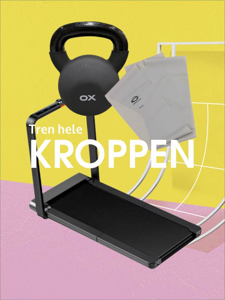 Tren hele kroppen. Tredemølle, kettlebell, strikk