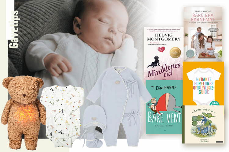 Kollasj med baby klær og bøker