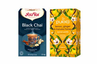 En pakke te fra Yogi Tea og en pakke fra Pukka.