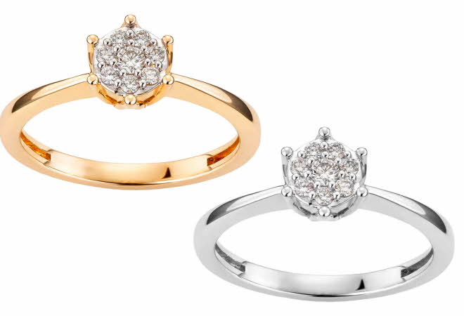 To enkle ringer med rund diamantsetting.